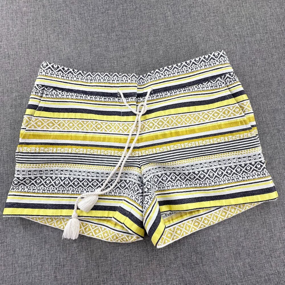 Ann Taylor LOFT Knit Rivera Shorts Sz‎ 0 Yellow White Grayish Black Striped Boho
